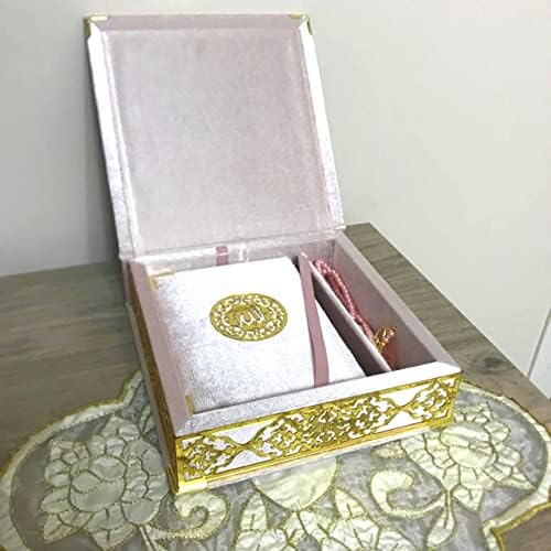 VOGUEHOMEDECOR Velvet Covered Quran and Pearl Tasbih in Wooden Decorative Box | Gift Islamic Set Birthday, Wedding Muslim Eid Ramadan (Pink) - Image 6