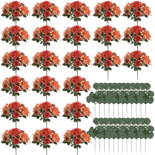 24 Bundles Burnt Orange Peonies Artificial Flowers for Centerpieces by Nagobi