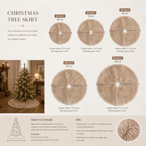 60 Inch Plush Christmas Tree Skirt Brown, Fluffy Faux Fur Tree Skirt for Christmas Holiday Party Decorations - Image 6