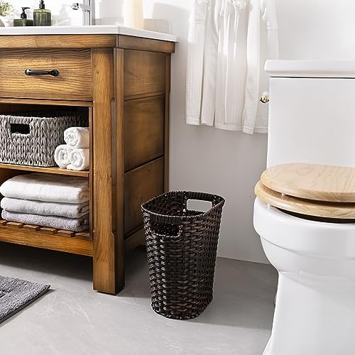 GRANNY SAYS Office Trash Can, Wicker Waste Basket for Bathroom, Dark Brown - Image 3