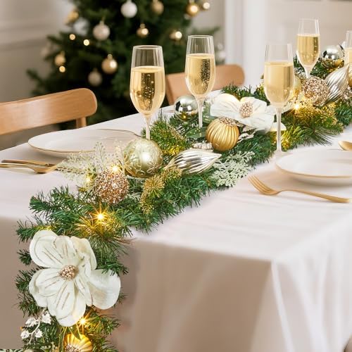 Garvee 6 Feet Christmas Garland with Lights & Magnolia for Mantle - Image 2