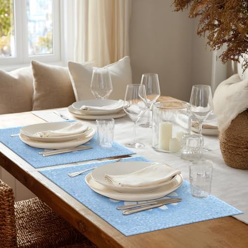Shrahala Botanical Daisy Set of 6 12 x 18 Inch Linen Placemats, Soft Blue Background Burlap Table Mat Washable Double Layered Heat Insulation for Indoor/Outdoor - Image 3