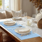 Shrahala Botanical Daisy Set of 8 12 x 18 Inch Linen Placemats, Soft Blue Background Burlap Table Mat Washable Double Layered Heat Insulation for Indoor/Outdoor - Image 4