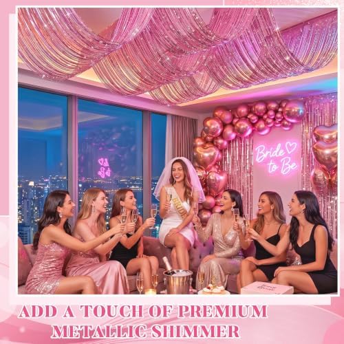Breling 8 Pcs Iridescent Pink Ceiling Fringe Curtains, Foil Drapes, 15 ft - Image 4