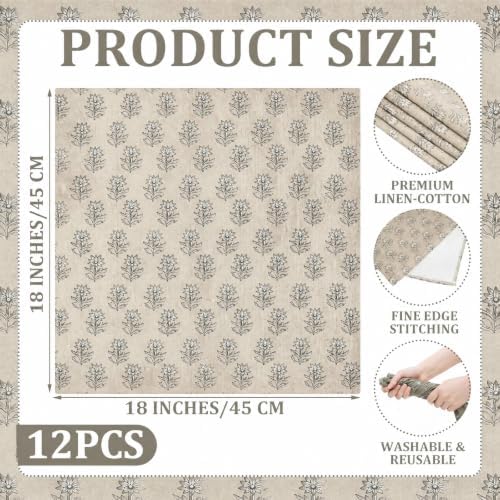 Mindsoft Set of 12 Floral Cloth Napkins Bluish Gray Linen Cloth Napkins - Image 3