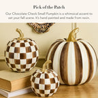 MACKENZIE-CHILDS Resin Pumpkin, Small, Dark-Brown-and-White Chocolate Check - Image 2
