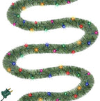 Biswing 50FT Pre-lit Christmas Green Garland, Lighted Artificial Pine Garlands with 100 Count Multicolor Mini Lights, Light Up for Indoor Outdoor Gate Home Winter Holiday New Year Decorations by Biswing