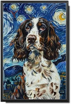 Metal Sign Vintage Tin Sign English Springer Starry Night Springer Lively in Night for Home Countryside and Seasonal Celebrations Corrosion Resistant Aluminum 6×8 Inches with Metal Frame by YmyooForTinSign