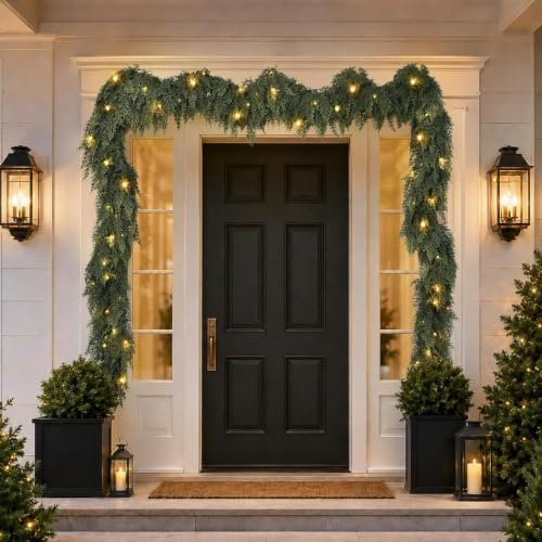 4PCS 6FT Christmas Pre-Lit Cedar Garlands with Lights Pine Garland Decor - Image 4
