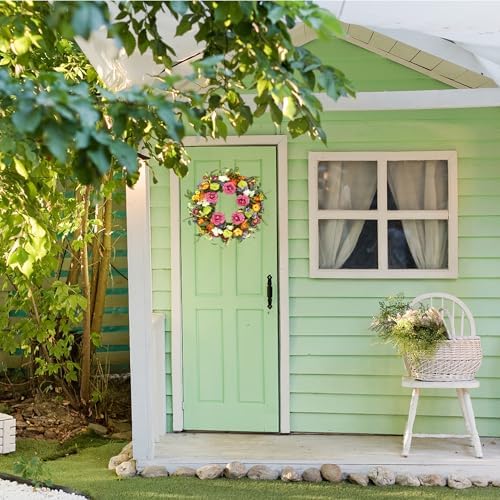 Artificial Spring Summer Wreaths for Front Door 22'' Peony Wreath Colorful Floral Wreath with Peony,Daisy,Poppy Flower Lavender for Indoor Outdoor Farmhouse Home Wall Window Festival Decoration - Image 6