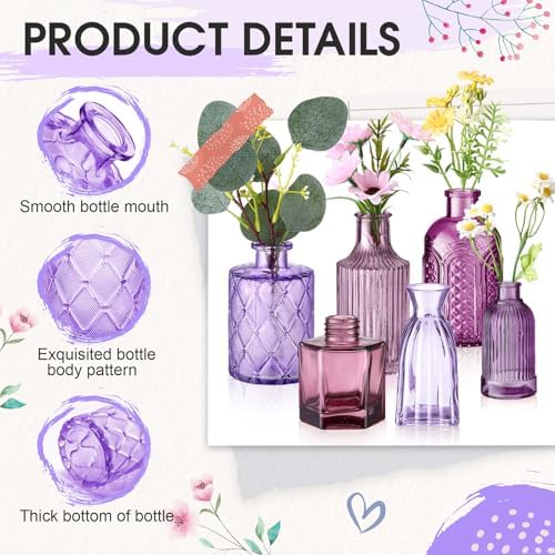 Yaomiao 30 Pcs Glass Bud Vases Centerpieces, Purple Series - Image 4
