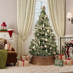 ELYKEN 33 Inch Woven Rattan Christmas Tree Collar, Stylish Seagrass & Water Hyacinth Xmas Tree Skirt for Artificial Trees, Wicker Tree Base Cover with Cord Cut-Out Farmhouse Tree Ring for Home Decor - Image 2