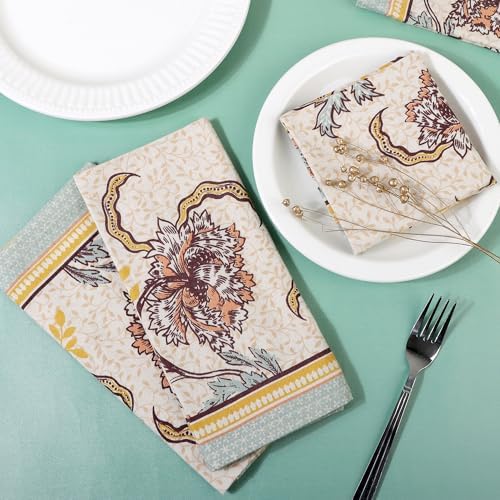 FINGERCRAFT Cloth Napkins Set of 12 Cotton Linen, 20x20 Inch, Royal Bloom - Image 5