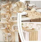 24 Pack Beige Cheesecloth Table Runner 17"x108" Boho Gauze Fabric Table Runner Vintage Rustic Sheer Runners for Wedding Party Bridal Baby Shower Table Decorations - Image 4