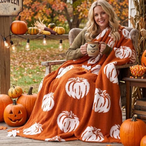 MelonBoat Fall Throw Blanket, Burnt Orange Pumpkin Soft Fuzzy Halloween Blanket for Couch, Cozy Lightweight Fall Decorative Blanket for Sofa Bed Living Room Office, 50 x 60 Inch - Image 6