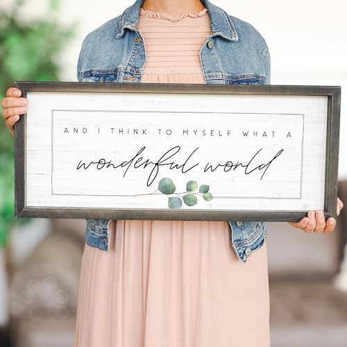 Simply Said, INC Farmhouse Frames What a Wonderful World Wooden Sign, Rustic Framed Wall Art, Inspirational Farmhouse Home Decor, 10 x 24 Inch - Image 3