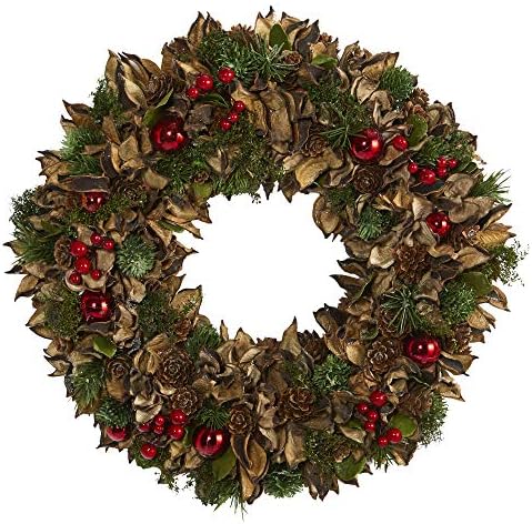 Nearly Natural 15in. Holiday Artificial Wreath with Pine Cones and Ornaments by NearlyNatural