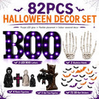 82Pcs Halloween Decorations Set, LED BOO Light, 3D Bats, Skeleton Hands - Image 3