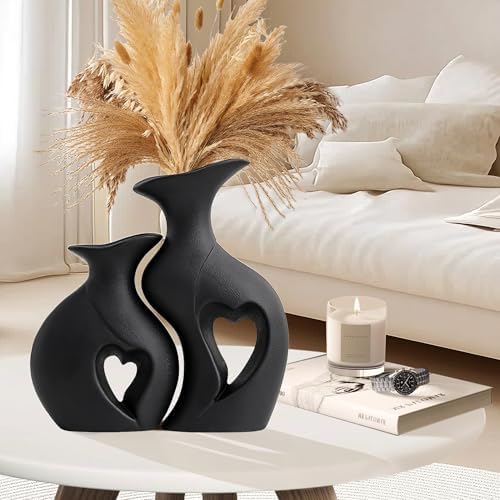 XL Black Snuggle Hollow Ceramic Flower Vase Home Decor Set of 2 - Image 4