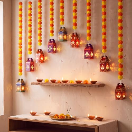Mifoci 8 Pack Artificial Marigold Garland with Paper Lantern Indian Decor - Image 5