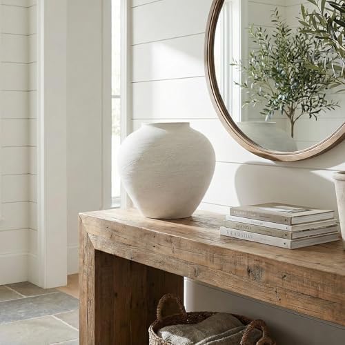 Large White Vase for Centerpieces - 11" Wide Textured Stone Look - Image 3