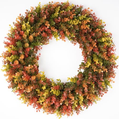 DDHS 24" Fall Wreath for Front Door，Artificial Boxwood Autumn Wreath by DDHS
