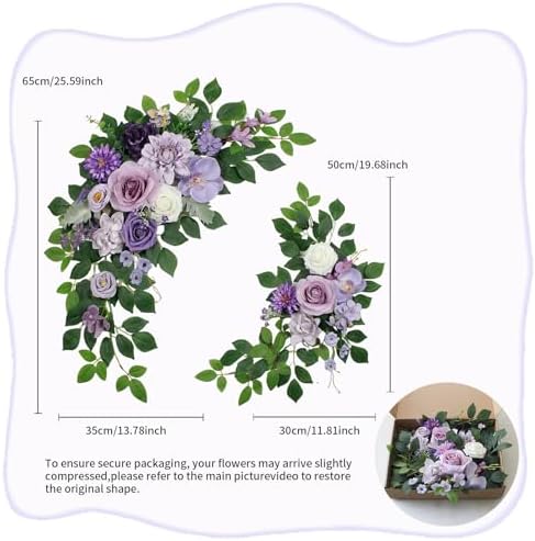 Odouzy Pack of 2 Wedding Arch, Artificial Flowers, Wedding Decor，Flower Garland Be Suited to Banquet, Party, Reception Entrance Welcome Sign and Background Decoration (Purple) - Image 5
