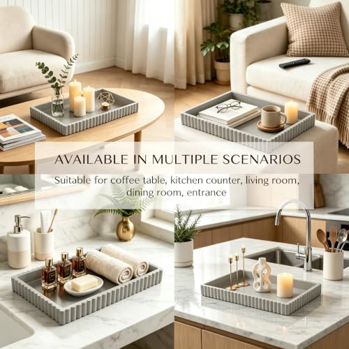 Decorative Tray for Coffee Table Decor, 14" x 10" Rectangular Wooden Coffee Table Tray, Modern Decorative Trays for Home Decor, Living Room, Entry, Dining Room (Grey) - Image 6