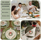 Newwiee Christmas Linen Napkin Set of 4 100% Linen Cloth 20 Inch Christmas Bow Wreath Embroidered Napkin Square Dinner Serviette Soft & Durable Holiday Table Decor Xmas Wedding Cocktail Party Supply - Image 6