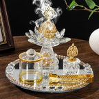 Glass Incense Holder, 5-Pieces Set Lotus Shape Incense Burner with Mirrored Tray, Storage Jar and Tongs, Arabian Style Ramadan Decorations - Image 5