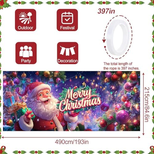 Festive Santa Garage Door Banner 16x7 Ft - Colorful Ornaments and Bold Text for 2 Car Garage Holiday Cheer - Image 4