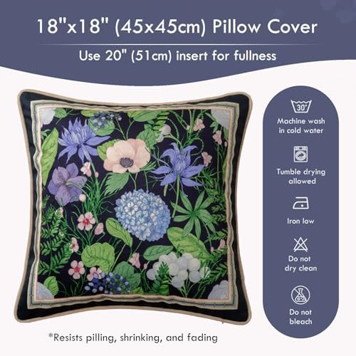 Vintage Navy Blue Floral Pillow Cover 18x18, Hydrangea - Image 6