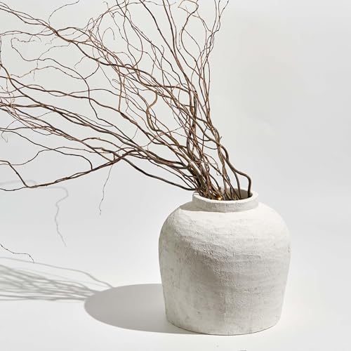 LB2 White Ceramic Large Vase, 11" Tall Zen Style, Terra Cotta Pitcher, Distressed Farmhouse Decor, Pottery Decorative Flower for Home Decor (B - White 11") - Image 2