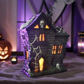 Sheaifun Halloween Village Houses Haunted House Figurine Indoor Resin Colorful Lights Spooky Halloween Houses Table Decor Scary Gothic Party Decorations and Mantel Decor 8x4.25x9.5 Inch by Sheaifun