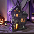 Sheaifun Halloween Village Houses Haunted House Figurine Indoor Resin Colorful Lights Spooky Halloween Houses Table Decor Scary Gothic Party Decorations and Mantel Decor 8x4.25x9.5 Inch by Sheaifun