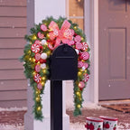 Yinder 24" W Christmas Mailbox Wreath Swag with Red White Bow, LED Lights - Image 3