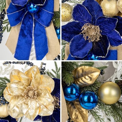 24" Christmas Wreath for Front Door with Blue Magnolia Artificial & Berries - Image 3