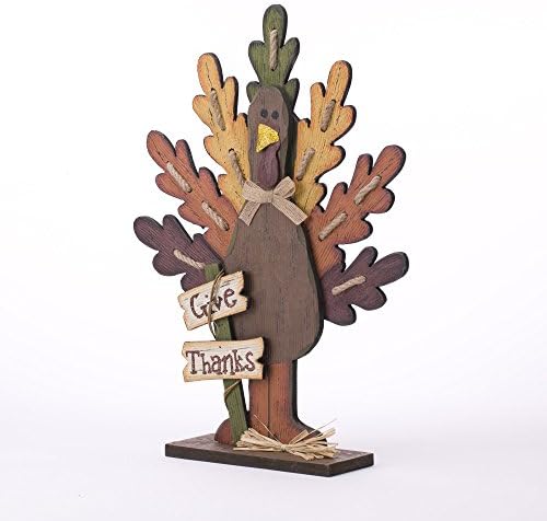 Glitzhome 18" H Thanksgiving Turkey Figurine Tabletop Decor, Wooden Turkey Table Decoration with Give Thanks Sign for Thanksigiving Fall Home Decoration - Image 4