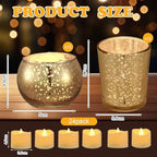 Funnymoom 12 Set Assorted Votive Candle Holders with LED Tea Light Decorative Mercury Glass Votive Tealight Holder Flameless Battery Operated Wedding Centerpieces Bridal Party Table Decoration (Gold) - Image 2