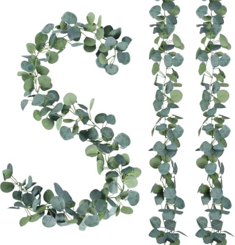 Sggvecsy 8 Pack Artificial Eucalyptus Garland Greenery Leaves Handmade 3D Silk Vines Silver Dollar Leaves Faux Leaf Plants for Wedding Wall Table Party Home Fireplace Bedroom Decor by Sggvecsy