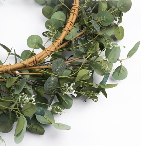 HomeKaren Eucalyptus Wreaths for Front Door 26", Handmade Green Leaves Wreath for Summer, Spring and All Seasons, Greenery Floral Wreath for Wall and Outside - Image 4