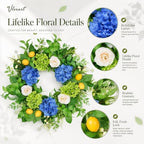 Vlorart 24In Outdoor Wreaths for Front Door Artificial Hydrangea Lemon Door Floral Summer Spring Wreath with Olive Leaves Mixed Flower UV Resistant for Farmhouse Window Wall Decor Outside All Season - Image 4