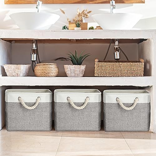 meekoo 8 Pack Fabric Storage Bins Baskets, 17 x 12 x 15 in, Gray White - Image 6