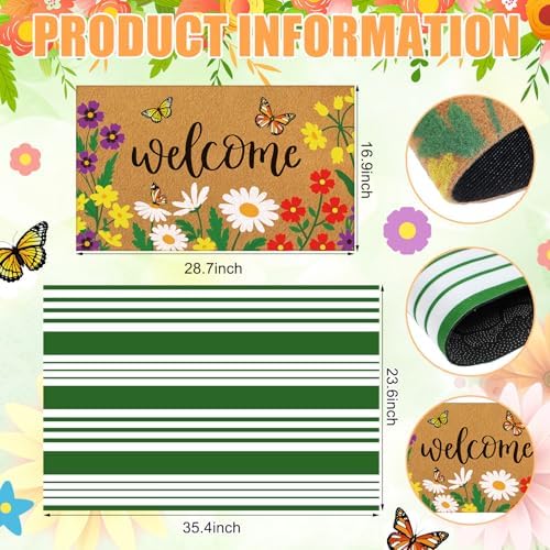 Tinideya 2 Pcs Spring Floral Layered Doormat Set for Seasonal Porch Decor - Image 2