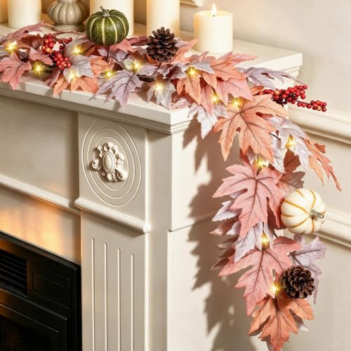 6FT Lighted Handcrafted Fall Garland, 30 LED Lights & 8-Mode Auto Timer - Image 7