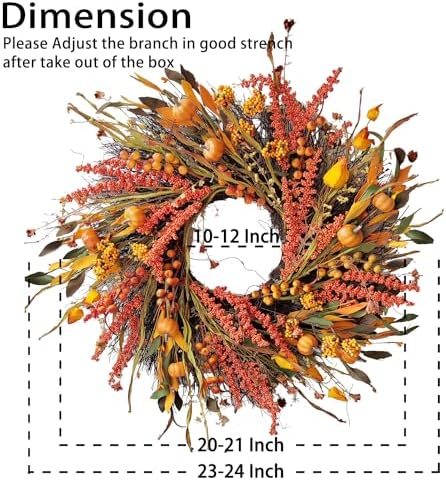 WANNA-CUL 24In Fall Harvest Wreath for Front Door Autumn Thanksgiving Decor - Image 2