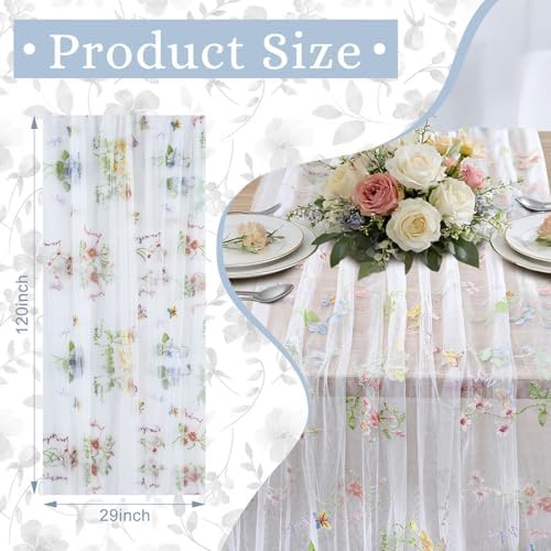 BINBE 12pcs Ivory Florals Table Runner Embroidery Gauze 10FT Daisy Seasonal Tulle Birthday Wedding Holiday Kitchen Dining Table Decor for Home Party - Image 2