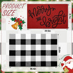 Honoson 2 Pcs Merry Bright Christmas Doormat Red White Buffalo Plaid Decor - Image 2
