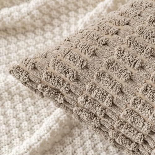 MIULEE Euro Sham Corduroy Decorative Throw Pillow Covers 24x24 Light Brown - Image 6