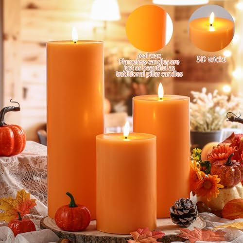 Retisee 3 Pcs 6/8/12" Fall Orange Flameless LED Candle Decor for Home - Image 5